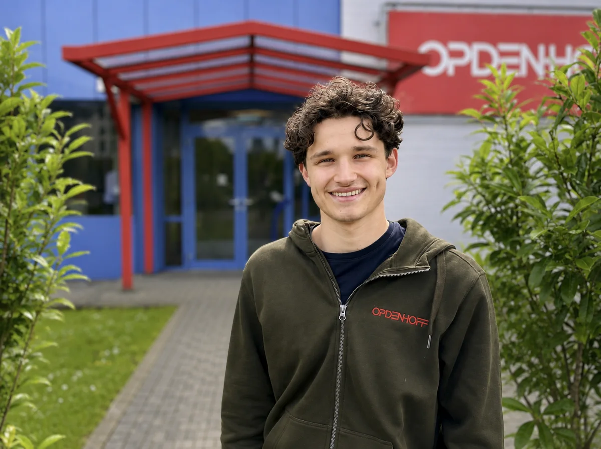 Bennett Opdenhoff vor dem Standort der Opdenhoff Technologie GmbH in Hennef